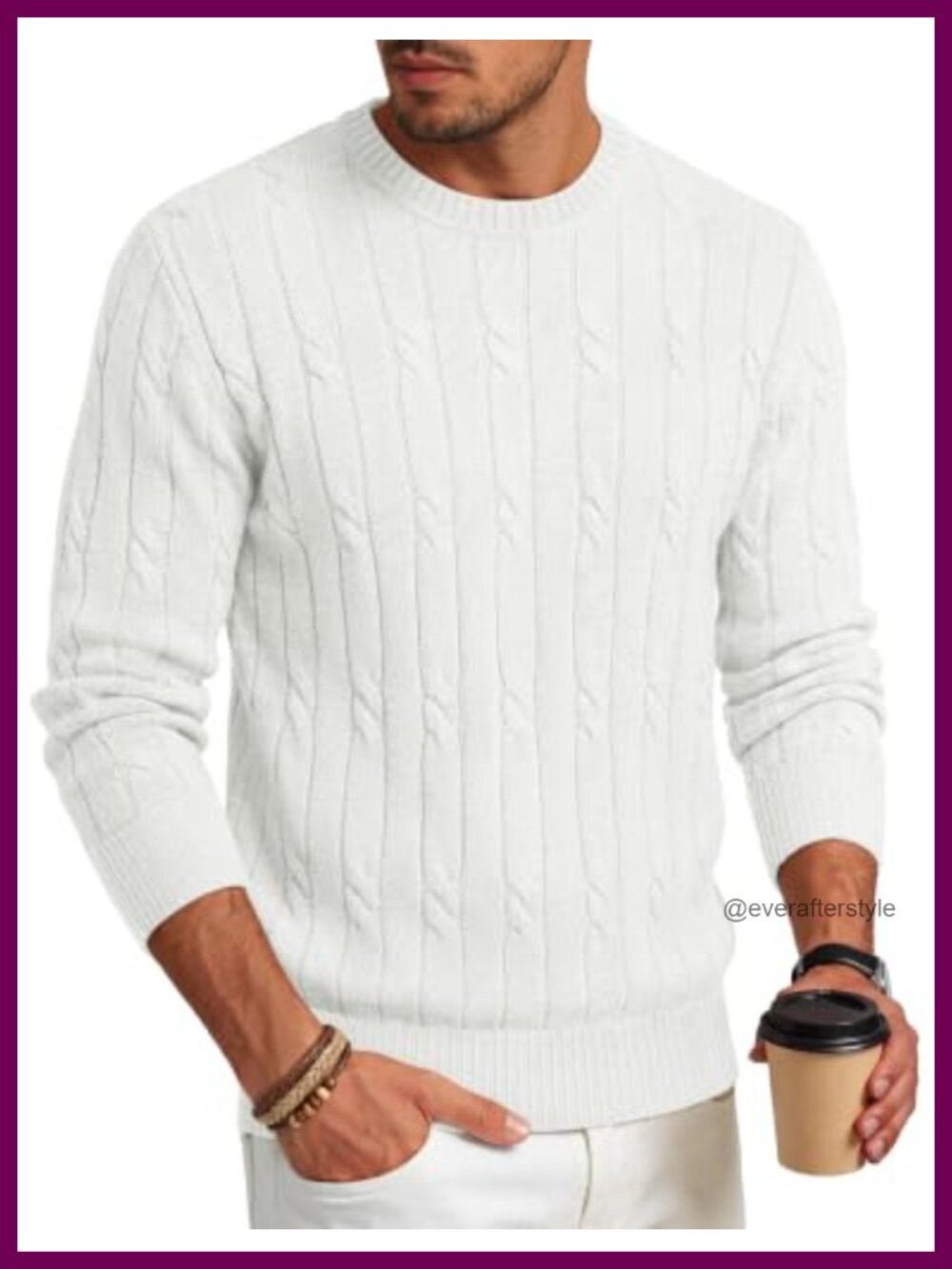 Cable Knit Crewneck Pullover Sweater Long Sleeve Polyester Blend